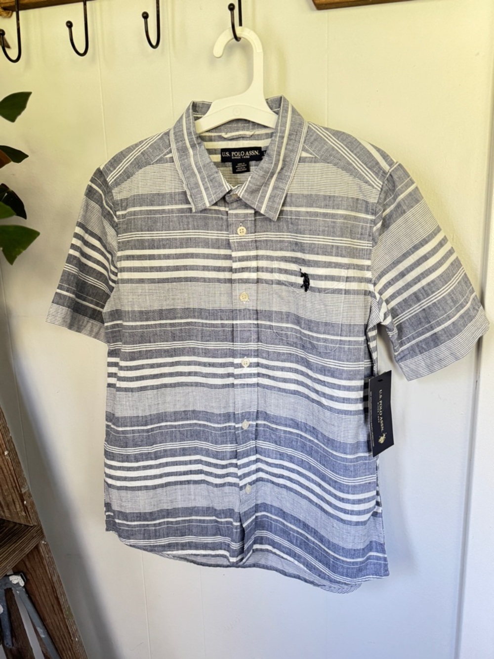 👕✨ U.S. Polo Assn Boys Stripe Button Shirt L 10-12 NWT